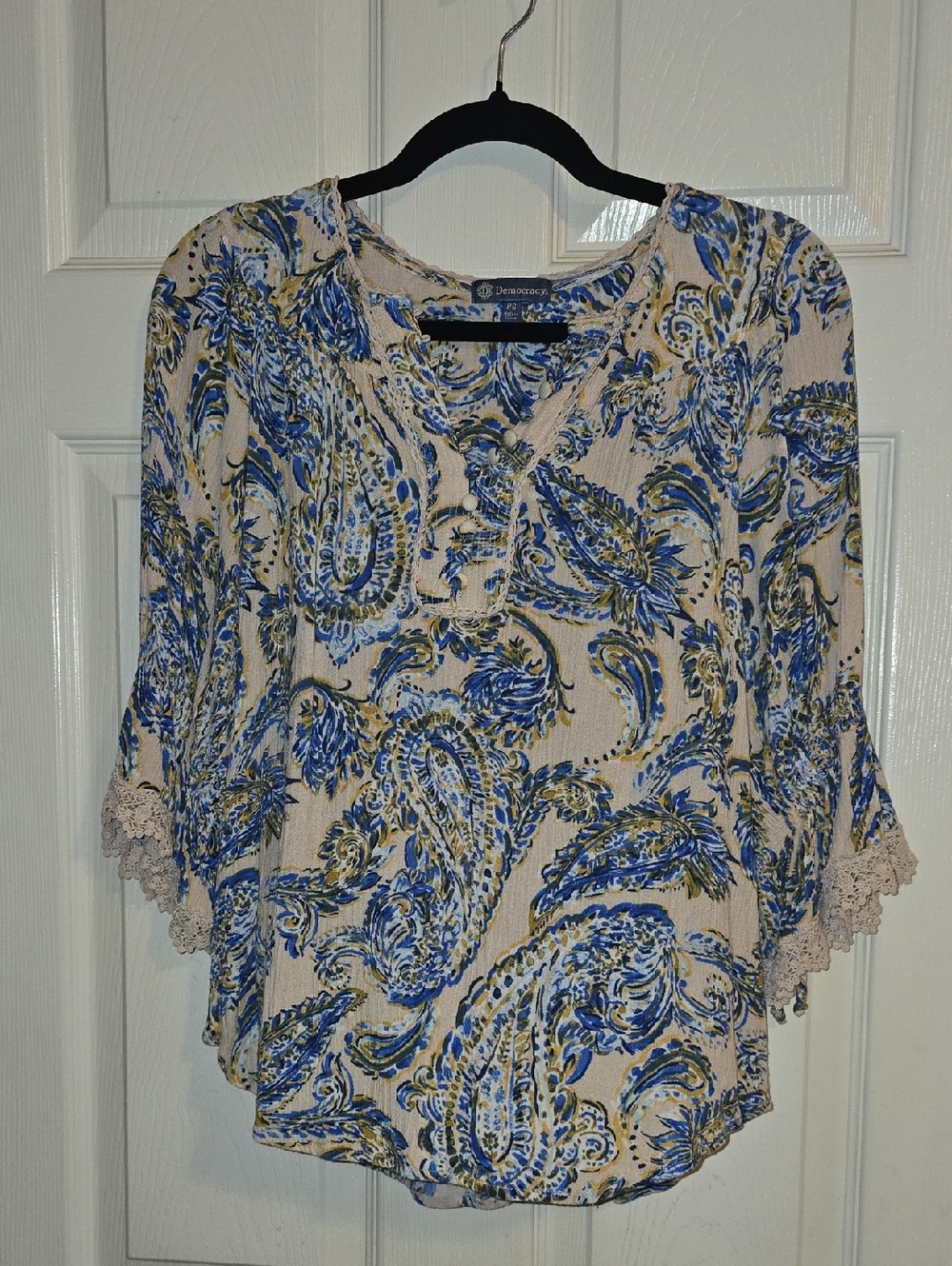 Democracy Cream Tunic with Blue and Gold Paisley